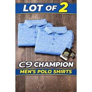 LOT OF TWO (2) C9 Champion Men's Medium Wear Aqua Golf Polo Stretch Shirt UV 50+